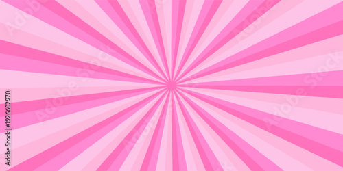 Retro candy cane spiral background with strawberry cream swirls. Pink whirlpool bg. Whimsical Y2K vortex pattern featuring pastel pink and white radial beams in psychedelic cartoon style.