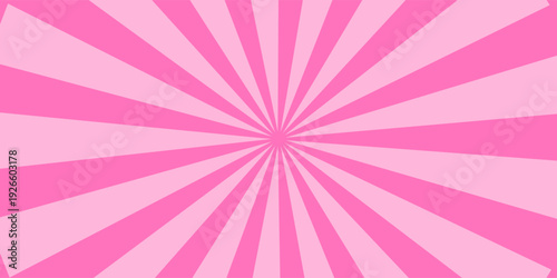 Retro candy cane spiral background with strawberry cream swirls. Pink whirlpool bg. Whimsical Y2K vortex pattern featuring pastel pink and white radial beams in psychedelic cartoon style.