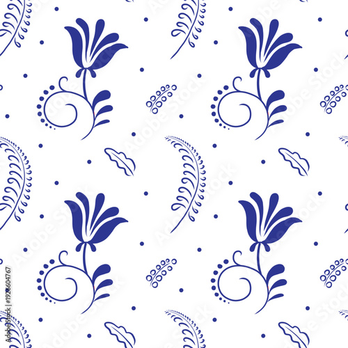 Wedding seamless pattern, Russian folk, Slavic wedding, a la Rus, blue, vector