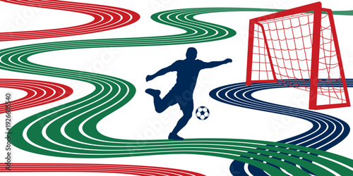 Futuristic soccer background with abstract geometric patterns and dynamic lines, Football tournament championship 2026, Vector illustration, Flat design. 