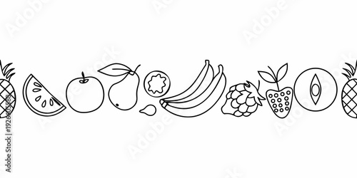 A hand drawn illustration featuring a colorful array of various fruits