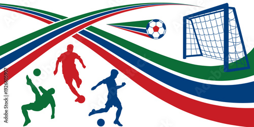 Futuristic soccer background with abstract geometric patterns and dynamic lines, Football tournament championship 2026, Vector illustration, Flat design. 