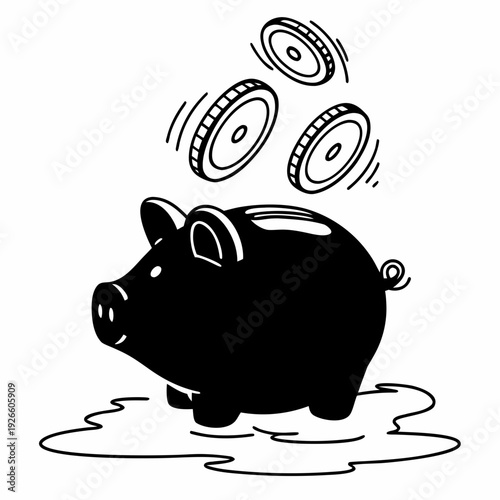 Cute piggy bank with coins representing savings and money concept