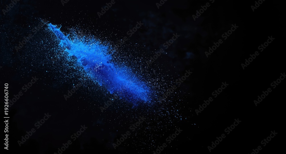 Obraz premium Black textured backdrop with dynamic blue powder throw and glitter sparkle