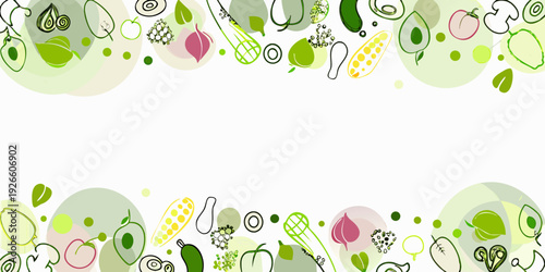 Colorful arrangement of fruits and vegetables creates a vibrant border