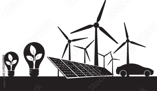 Black silhouette of renewable energy sources solar panel