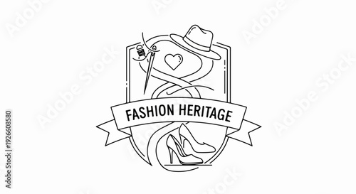 Fashion Heritage Emblem with Hat, Shoes, Needle, Thread, and Heart Outline