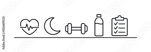 Personal wellness dashboard and holistic health tracking routine combining sleep, fitness, hydration, and mindfulness habits for balanced living