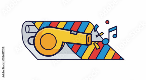 Festive party whistle with confetti and musical notes, celebration and fun