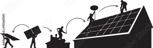 Solar panel installation process on a house roof workers