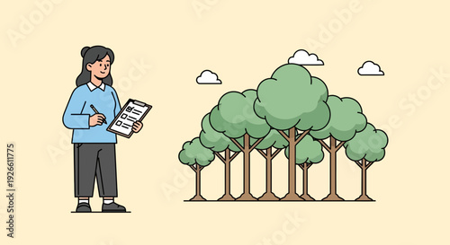 Flat vector illustration of a man reading a newspaper beside trees in a serene park scene from a left-side perspective