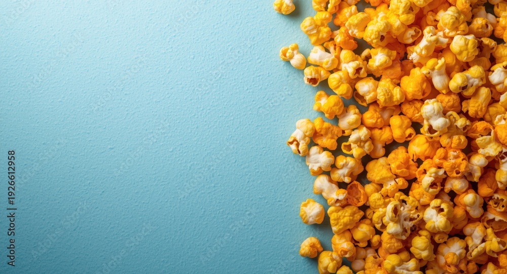 Fototapeta premium Popcorn kernels in bold vibrant colors on a gently shadowed textured backdrop with copy space