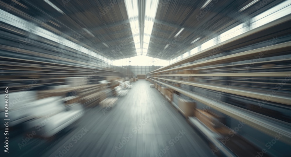 Obraz premium Artistic impression of shoppers within a spacious furniture warehouse featuring a blurred effect