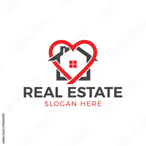 Modern real estate logo with heart shaped house symbol