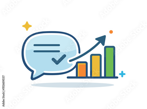 Employee performance feedback and continuous improvement culture within progressive organizations, a speech bubble combined with a small upward