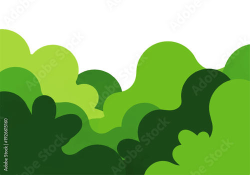 A colorful, animated background video featuring various green shapes and clouds in different shades, against a white backdrop, conveying a lively atmosphere.