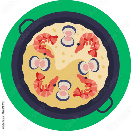 Paella – A traditional Spanish rice dish cooked with saffron, vegetables, and a mix of seafood or meat, originally from Valencia.