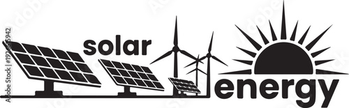 Solar panels wind turbines and sun renewable energy