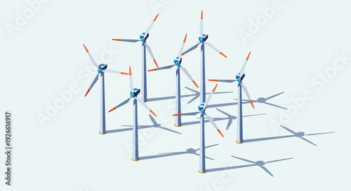 A cluster of wind turbines generating clean energy with a minimalist and modern design