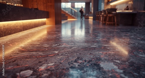 Contemporary interior featuring matte finished granite stone slab for stylish flooring and countertops