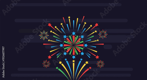 Colorful abstract fireworks display on a dark background, celebrating the new year or a special event