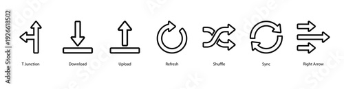 Data Flow and Sync web banner featuring T Junction, Download, Upload, Refresh, Shuffle, Sync, and Right Arrow for system data transfer and synchronization processes.