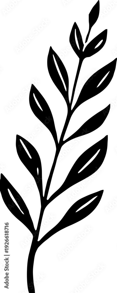 Fototapeta premium Black silhouette of a stylized leaf branch