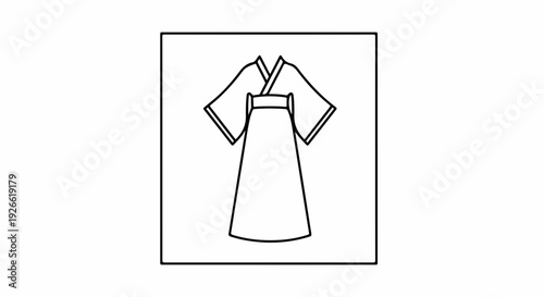Minimalist outline illustration of a traditional Japanese kimono on a white background