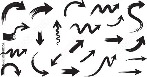 Collection of hand drawn arrows on white background for design