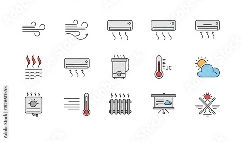 Minimal Air Flow Temperature Climate Icons Vector Pack
