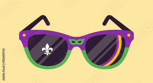 Mardi Gras Sunglasses with Mask and Fleur-de-lis, Festive Eyewear for Carnival Celebrations