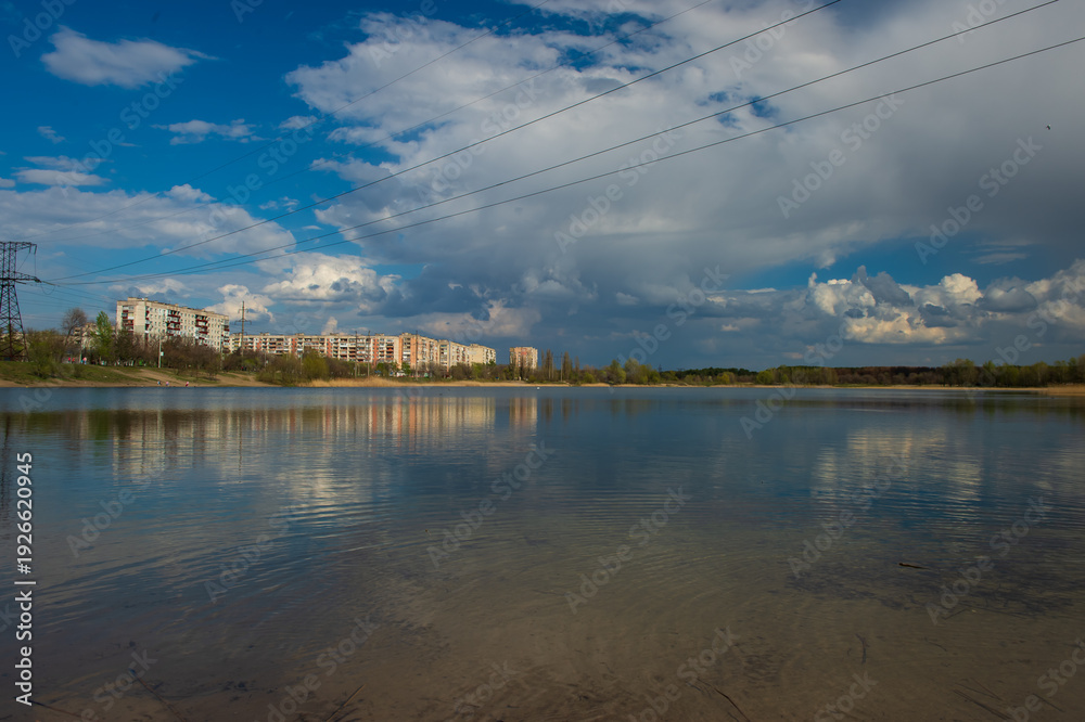 Fototapeta premium Chystoye Lake and Residential Areas in Sievierodonetsk Six Months Before War