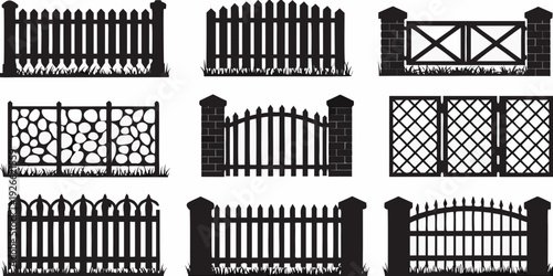Collection of ornate black wrought iron fence and gate designs