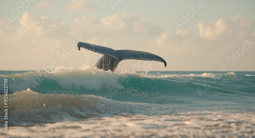 Playful gray whale tail arc...