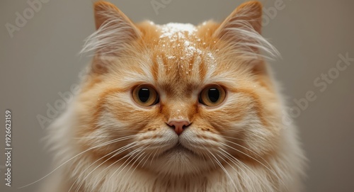 Close up of a yellow cat wi...