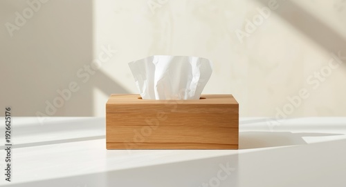 Wooden tissue box on table ...
