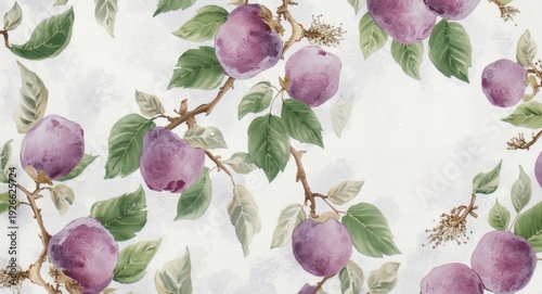 Watercolor plum motif repea...