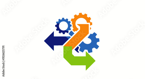 Abstract illustration of gears and arrows representing a complex process or system.