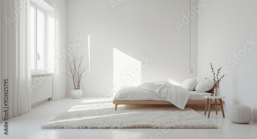 Minimalist white bedroom de...