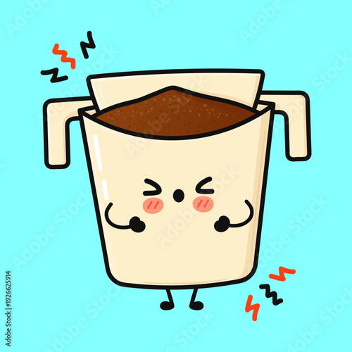 Sleepy cartoon coffee filter bag character yawning