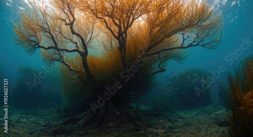 Underwater forest scene fea...
