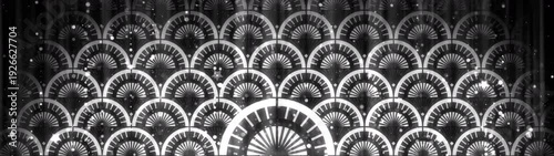 Classic Black and White Art Deco Pattern with Sparkling Stars and Geometric Shapes