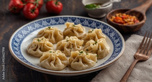 Uzbek manty dumplings serve...