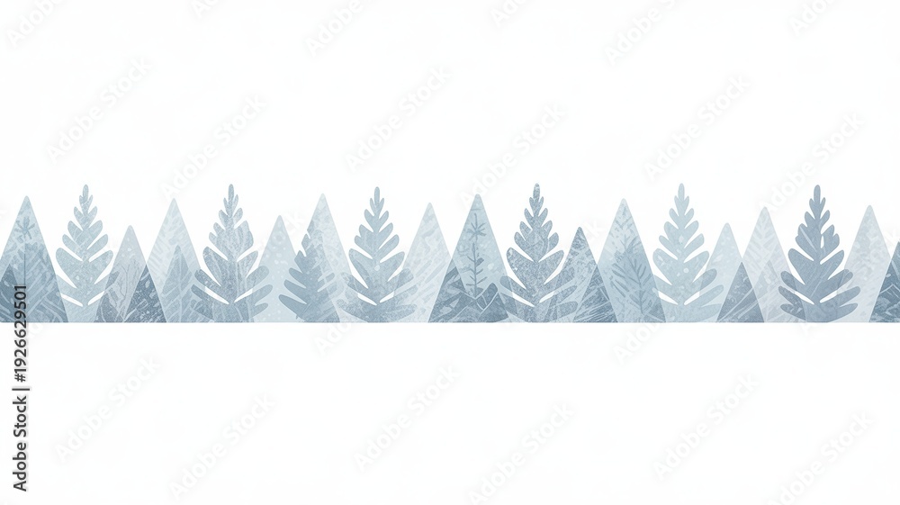 Obraz premium Minimalist Icy Blue Pine Tree Border – Scandinavian Winter Forest Seamless Illustration 