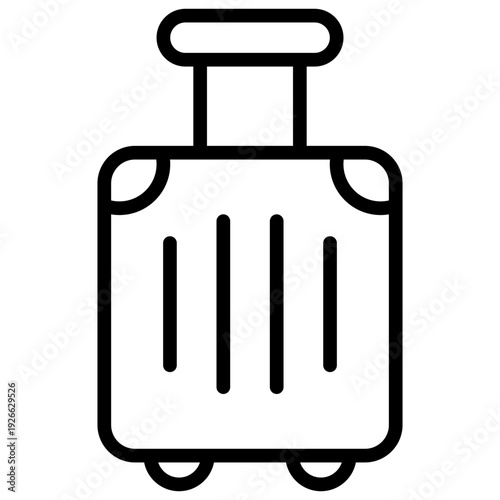 Rolling Luggage Outline Icon Design Vector - Rolling suitcase with extended handle representing travel, vacation, and airport baggage transport