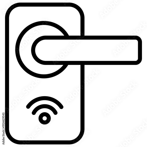 Smart Lock Outline Icon Design Vector - Door handle with wireless signal representing smart lock, access control, and secure entry technology