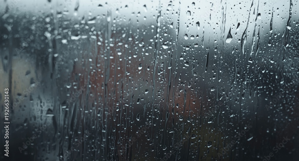 Obraz premium Gentle rain drops crafting quiet abstract designs on a blurred glass