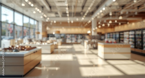 Sunlit supermarket interior...