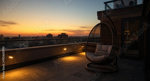 Open rooftop deck with a ha...