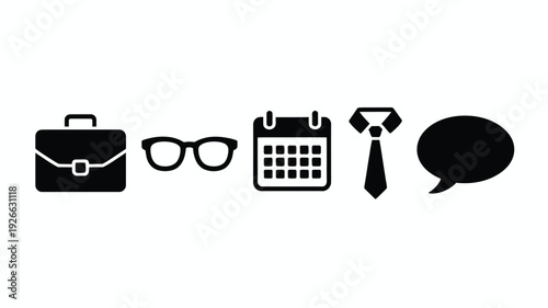 Business professional accessories vector illustration, briefcase and glasses flat design